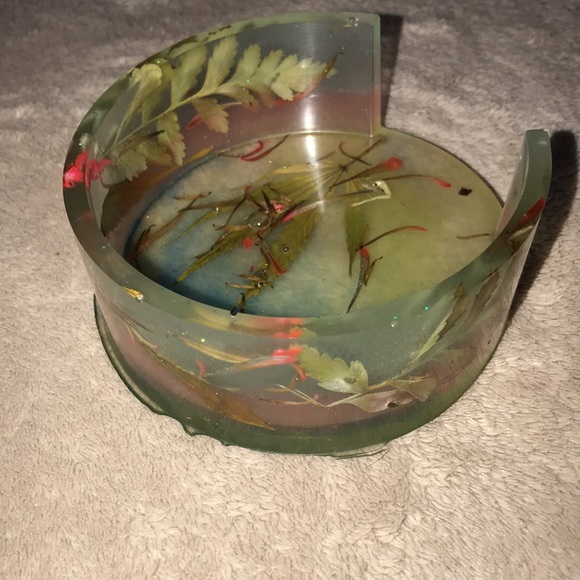 Epoxy resin coaster holder multi colored with petals and leaves 🍃 New - Picture 4 of 8